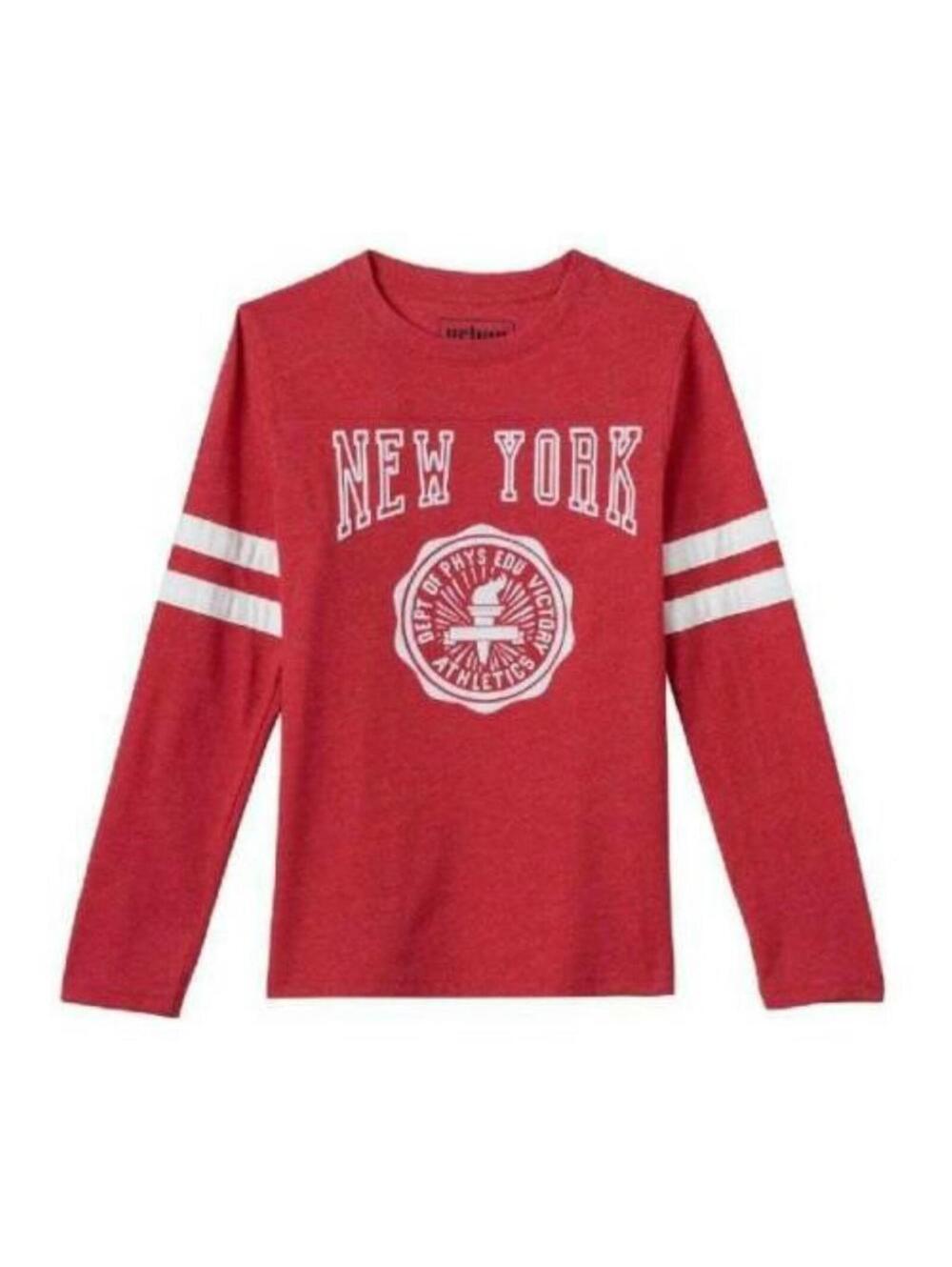 Urban Pipeline Shirt 14/16 Boys Red New York Long Sleeve Crew Tee